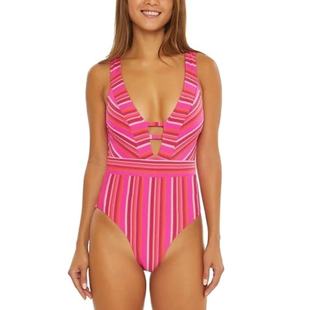 NWT Trina Turk Women's Pink Mari Plunge Neck One-Piece Swimsuit Size 8